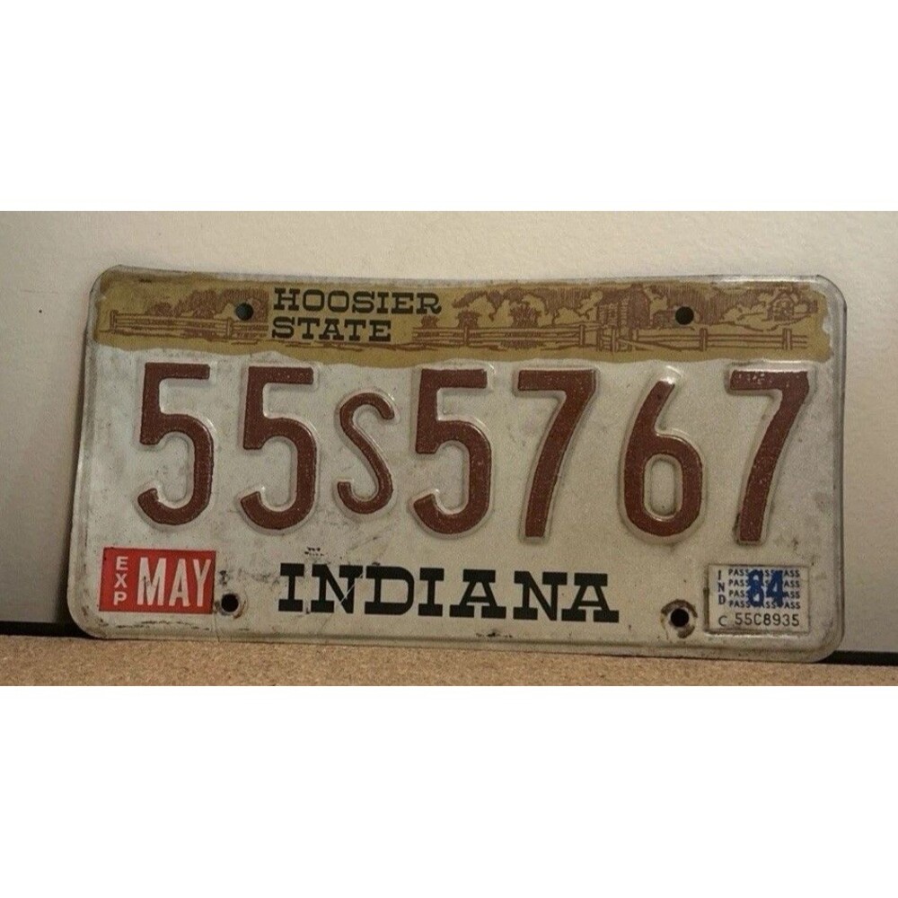 1984 Hoosier State Indiana License Plate 55s5767 Vintage License Plate